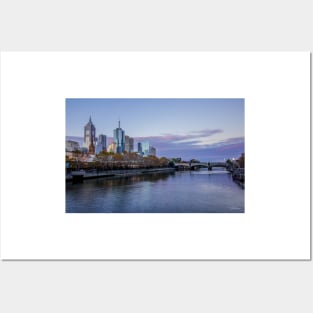 The Melbourne Skyline, the Yarra River and Princess Bridge, Victoria, Australia. Posters and Art